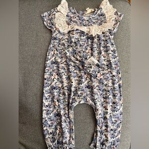 Jessica Simpson blue floral bodysuit footie with headband 6-9 month baby girl